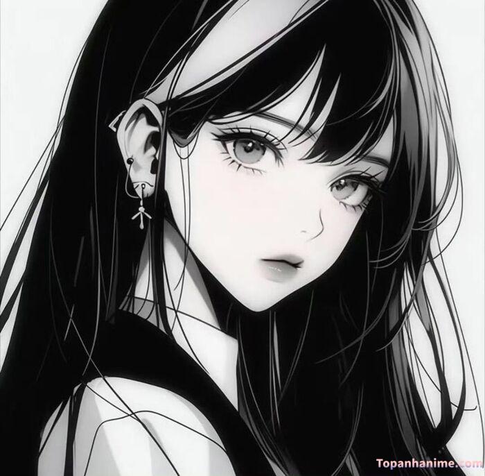 Ảnh anime nữ trắng đen 11