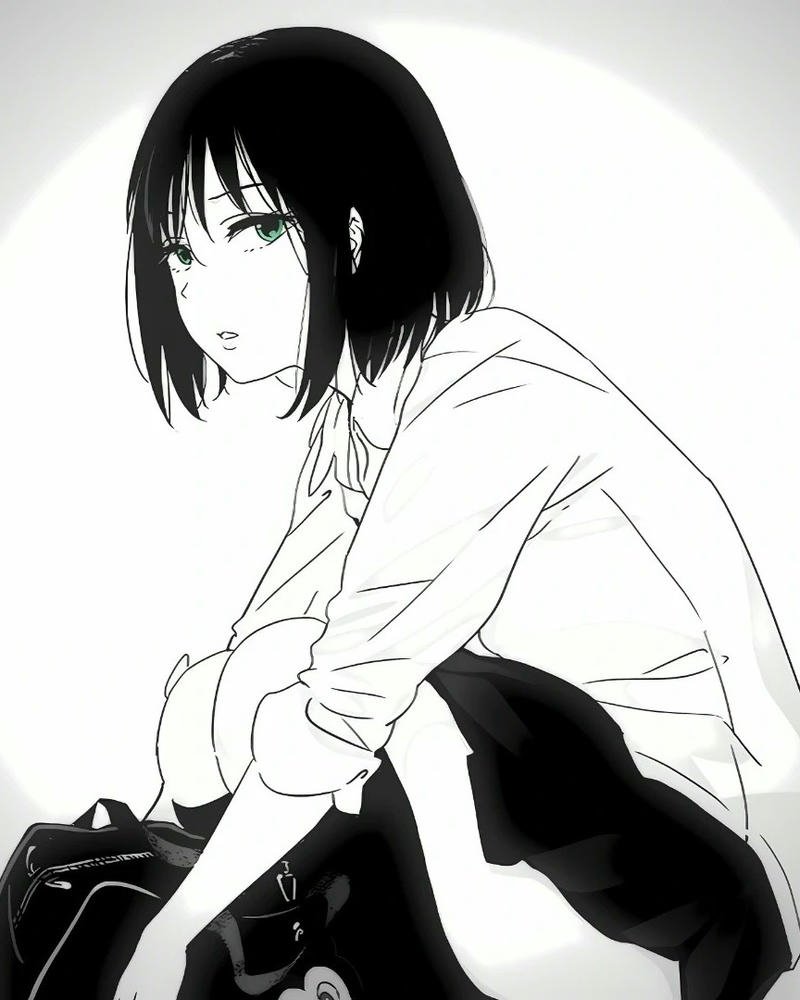 anime nữ trắng đen 18