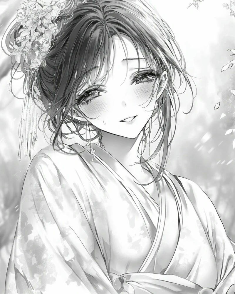 anime nữ trắng đen 22