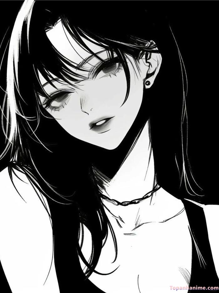 Ảnh anime nữ trắng đen 1