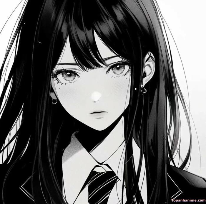 Ảnh anime nữ trắng đen 8