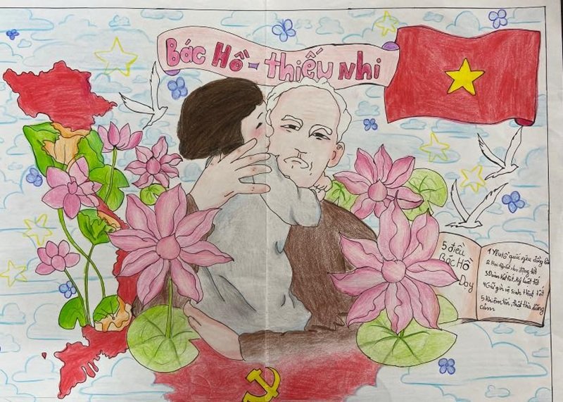 vẽ tranh Bác Hồ với thiếu nhi 1
