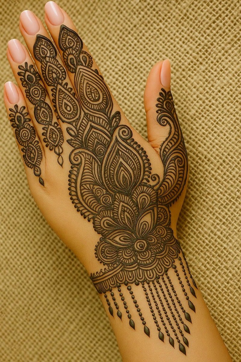 Beautiful back hand mehndi design 56