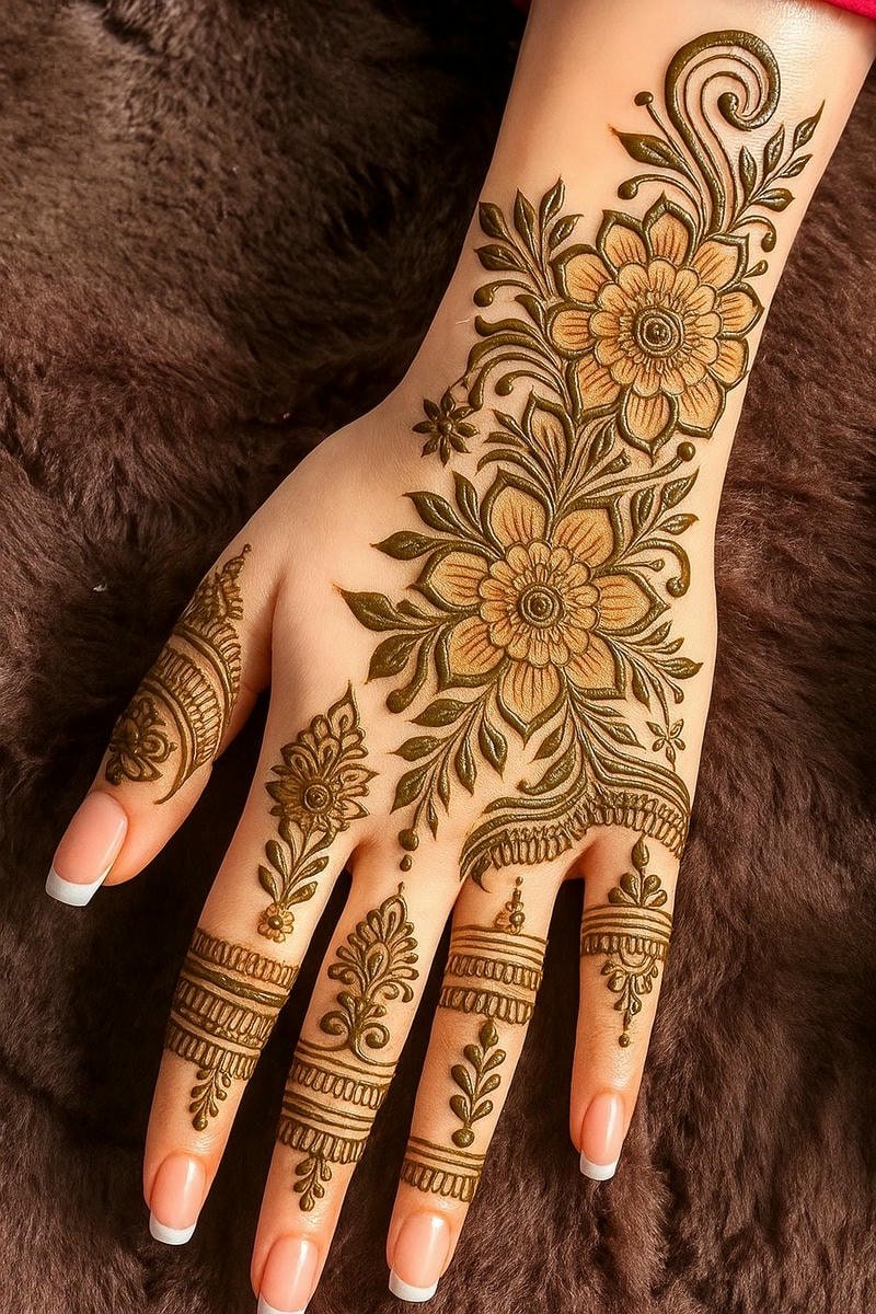 Beautiful back hand mehndi design 9