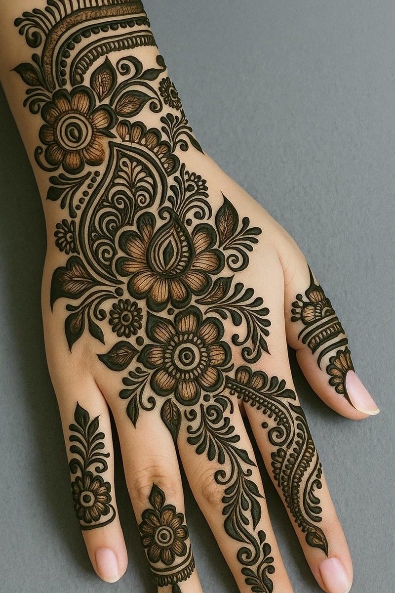 Beautiful back hand mehndi design 14