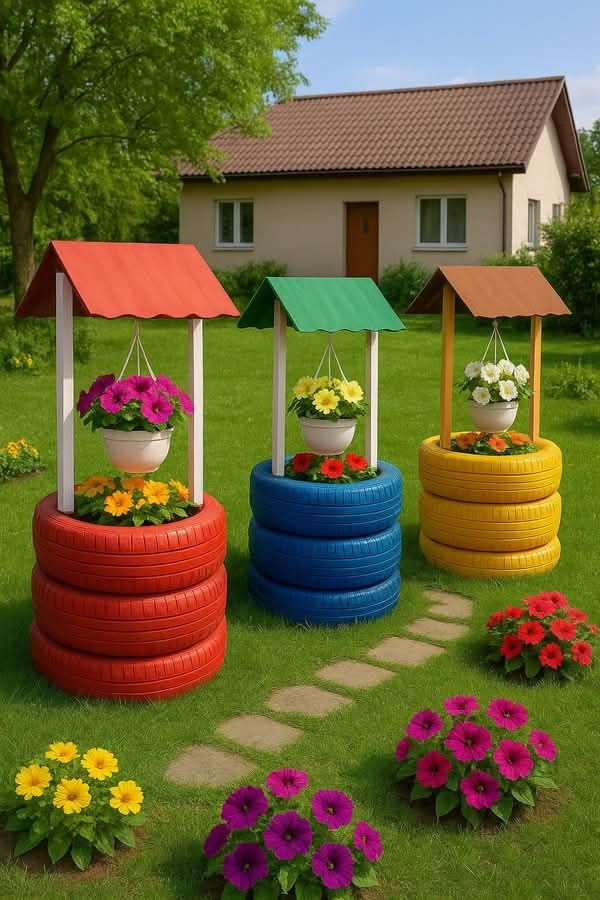 Trang Trí Lốp Xe Trồng Hoa 19