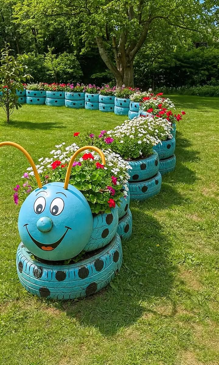 Trang Trí Lốp Xe Trồng Hoa 6