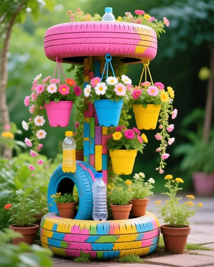 Trang Trí Lốp Xe Trồng Hoa 7