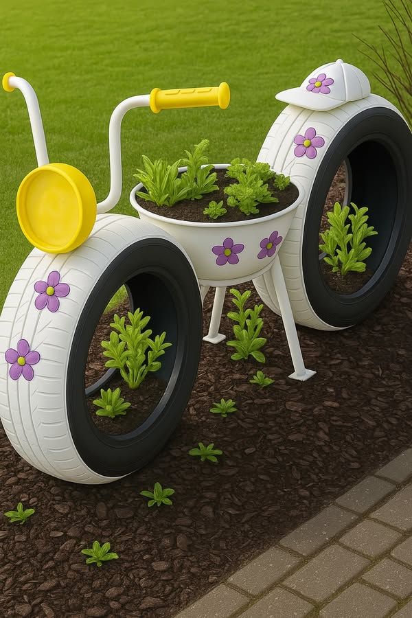 Trang Trí Lốp Xe Trồng Hoa 9