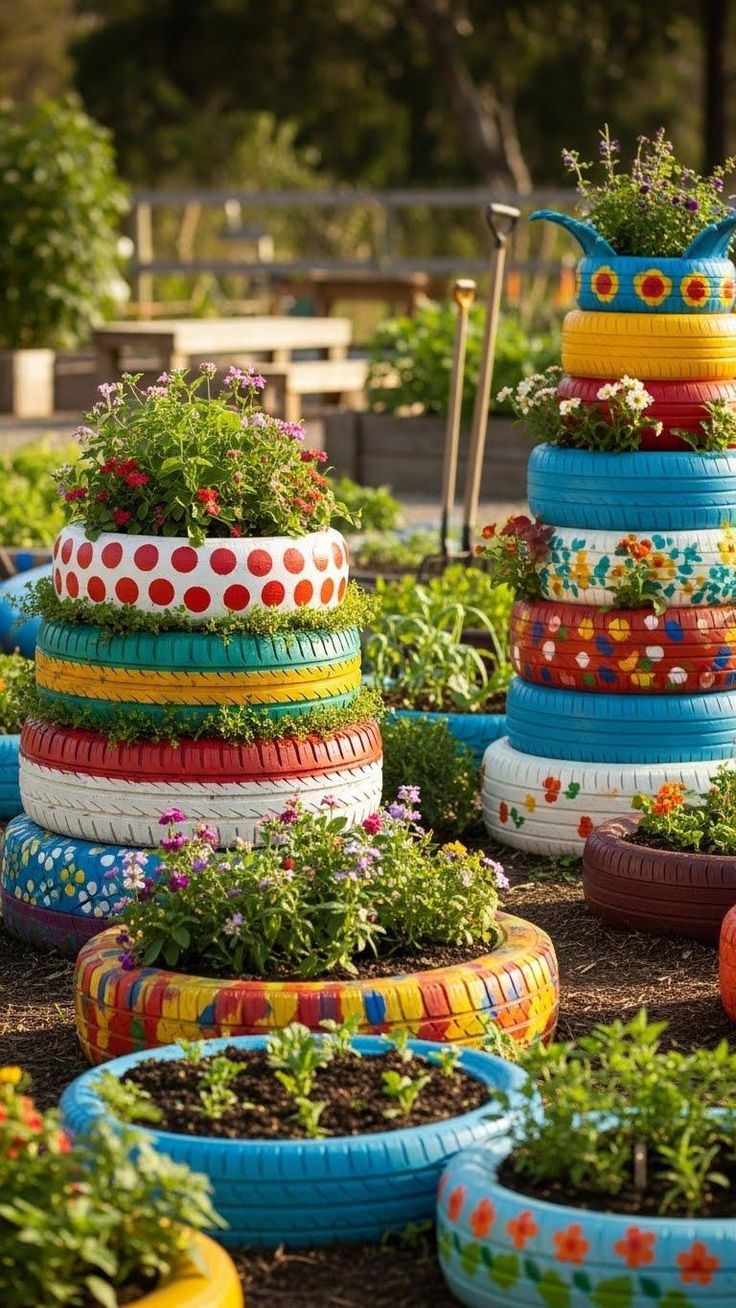Trang Trí Lốp Xe Trồng Hoa 10