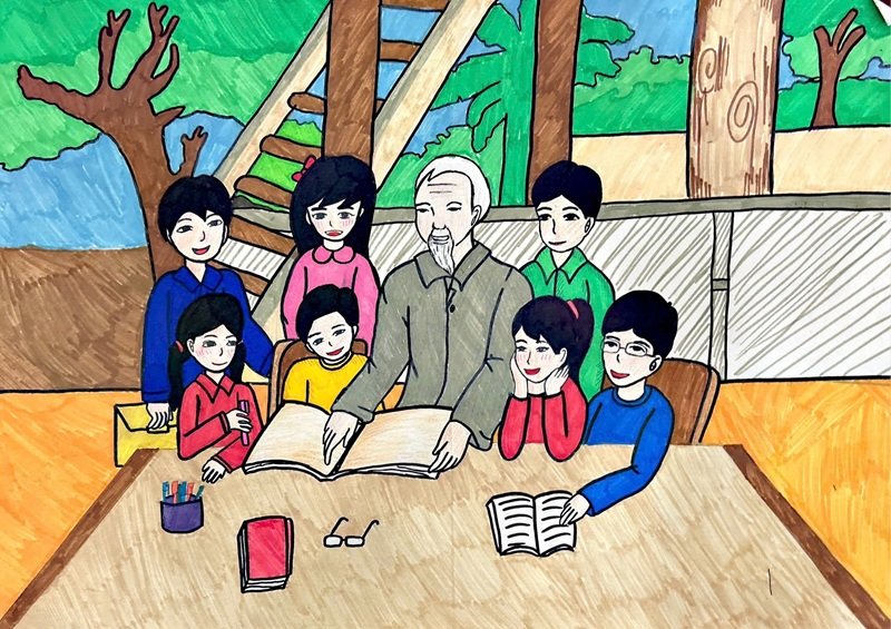 vẽ tranh Bác Hồ với thiếu nhi 5