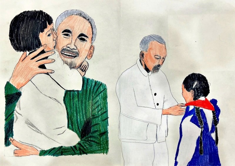 vẽ tranh Bác Hồ với thiếu nhi 7