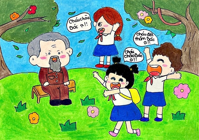 vẽ tranh Bác Hồ với thiếu nhi 10